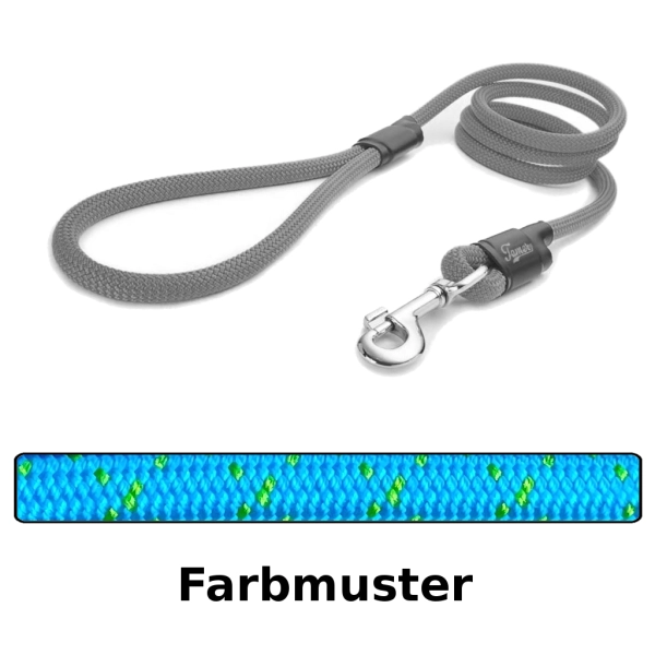 klassische Hundeleine - L - 115cm - blau mit grünen Stichen